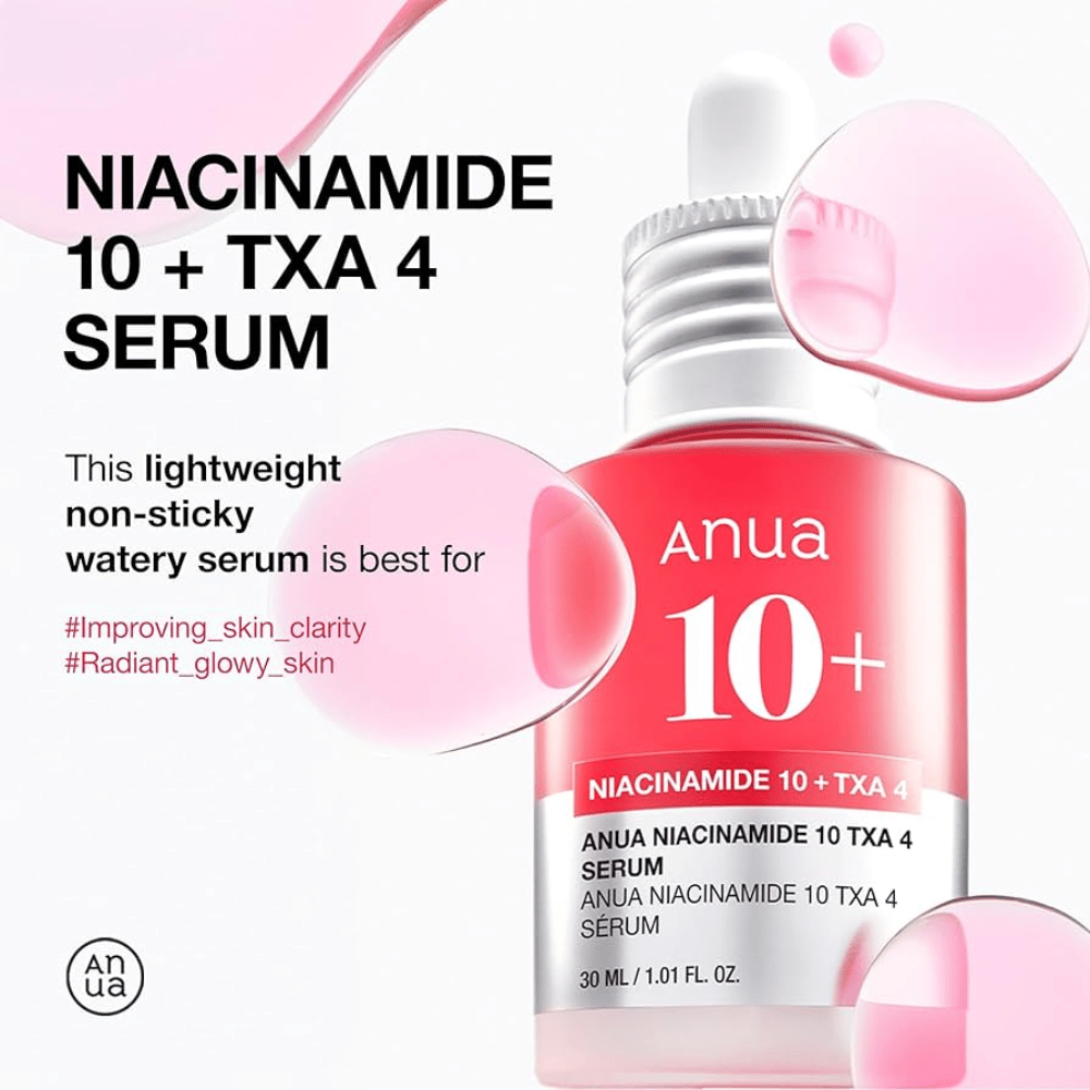 Lekkie, wodne serum z 10% niacynamidem i 4% kwasem traneksamowym. Nielepka formuła, która poprawia klarowność skóry i nadaje promienny blask.