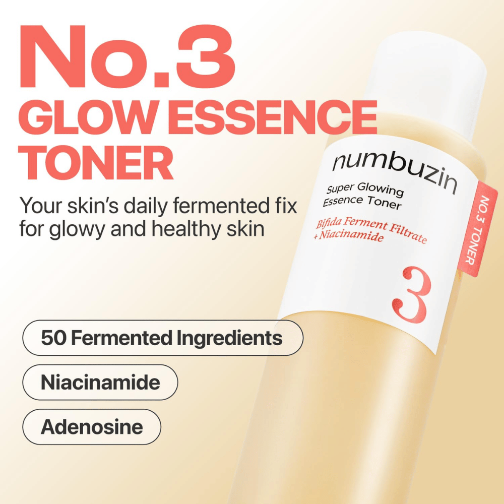 Numbuzin No.3 Glow Essence Toner – codzienna fermentowana esencja dla zdrowej, nawilżonej i promiennej skóry.