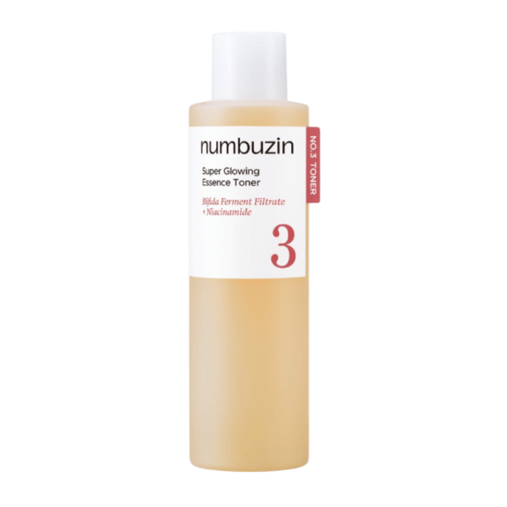 Numbuzin No.3 Super Glowing Essence Toner – rozświetlające tony z fermentowanym filtrem bifida i niacynamidem.