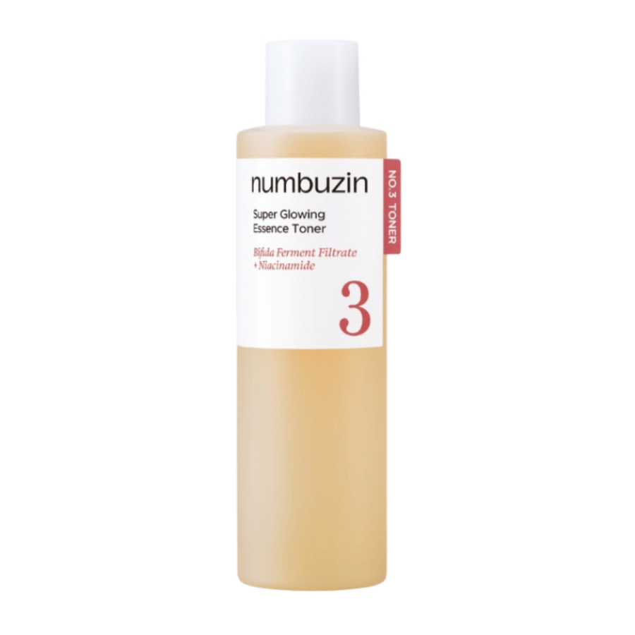 Numbuzin No.3 Super Glowing Essence Toner – rozświetlające tony z fermentowanym filtrem bifida i niacynamidem.