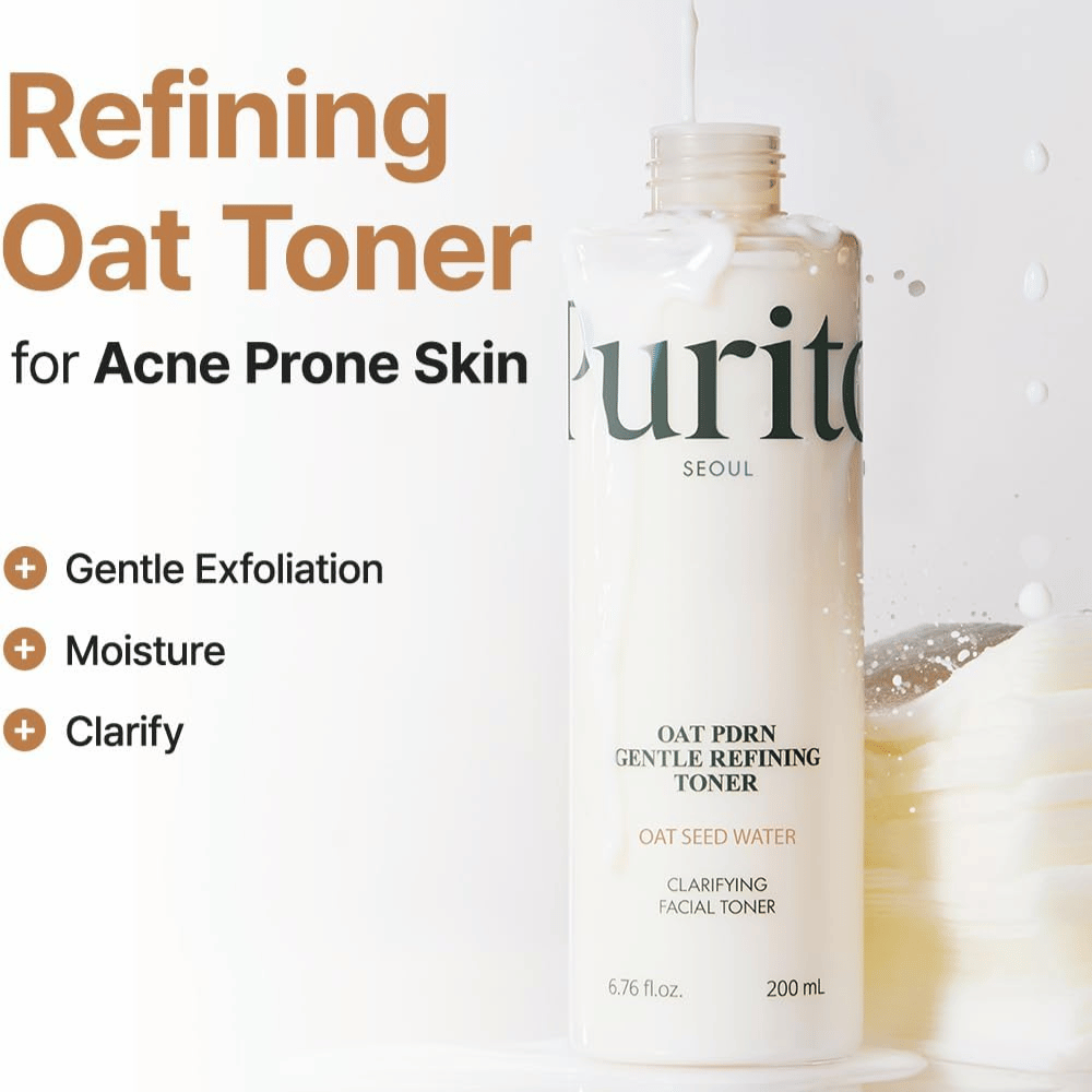 Purito Oat PDRN Gentle Refining Toner 200 ml – łagodnie złuszczający tonik do twarzy, który nawilża, rozjaśnia i balansuje skórę skłonną do trądziku