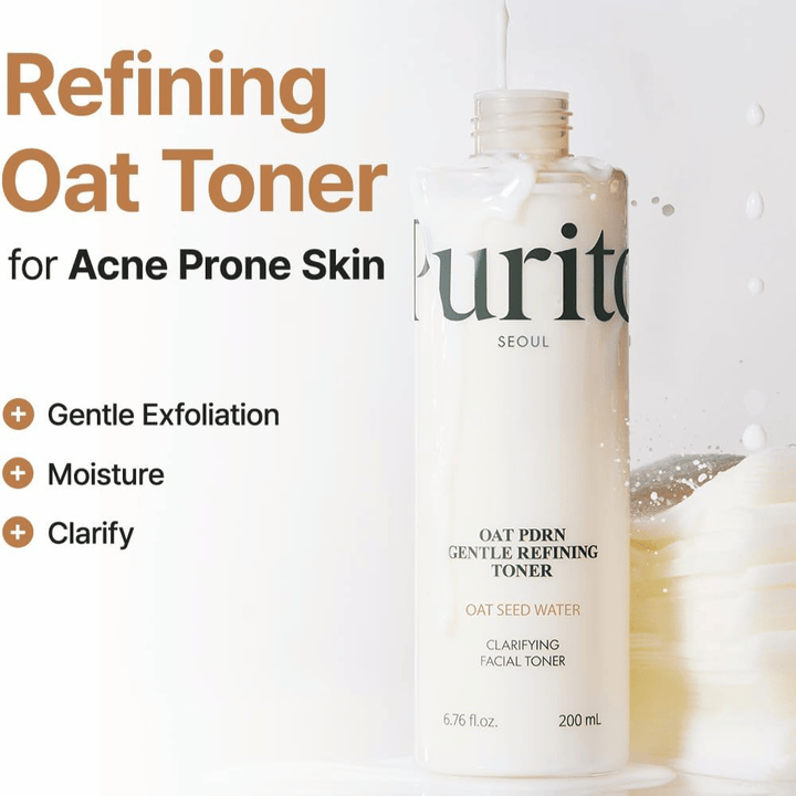 Purito Oat PDRN Gentle Refining Toner 200 ml – łagodnie złuszczający tonik do twarzy, który nawilża, rozjaśnia i balansuje skórę skłonną do trądziku
