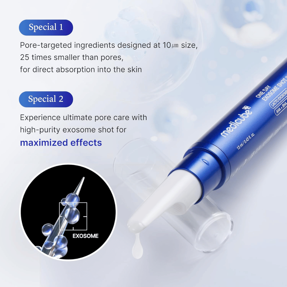 Medicube One Day Exosome Shot Pore Ampoule 25000 z egzosomami, które poprawiają wchłanianie, minimalizują pory i zapewniają intensywną pielęgnację skóry