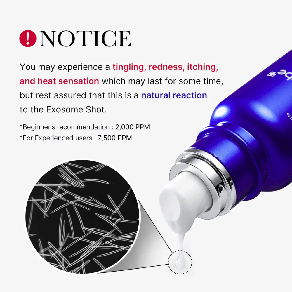 Zauważ, że użycie Medicube One Day Exosome Shot Pore Ampoule 2000 może powodować mrowienie, zaczerwienienie, swędzenie i uczucie ciepła. To naturalna reakcja na składnik egzomu. Zalecana dawka: Początkujący 2 000 PPM, doświadczeni użytkownicy 7 500 PPM.