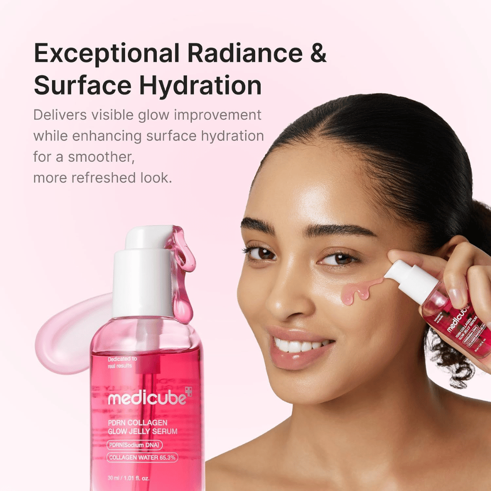 Medicube PDRN Collagen Glow Jelly Serum który zapewnia intensywne nawilżenie i naturalny blask skórze