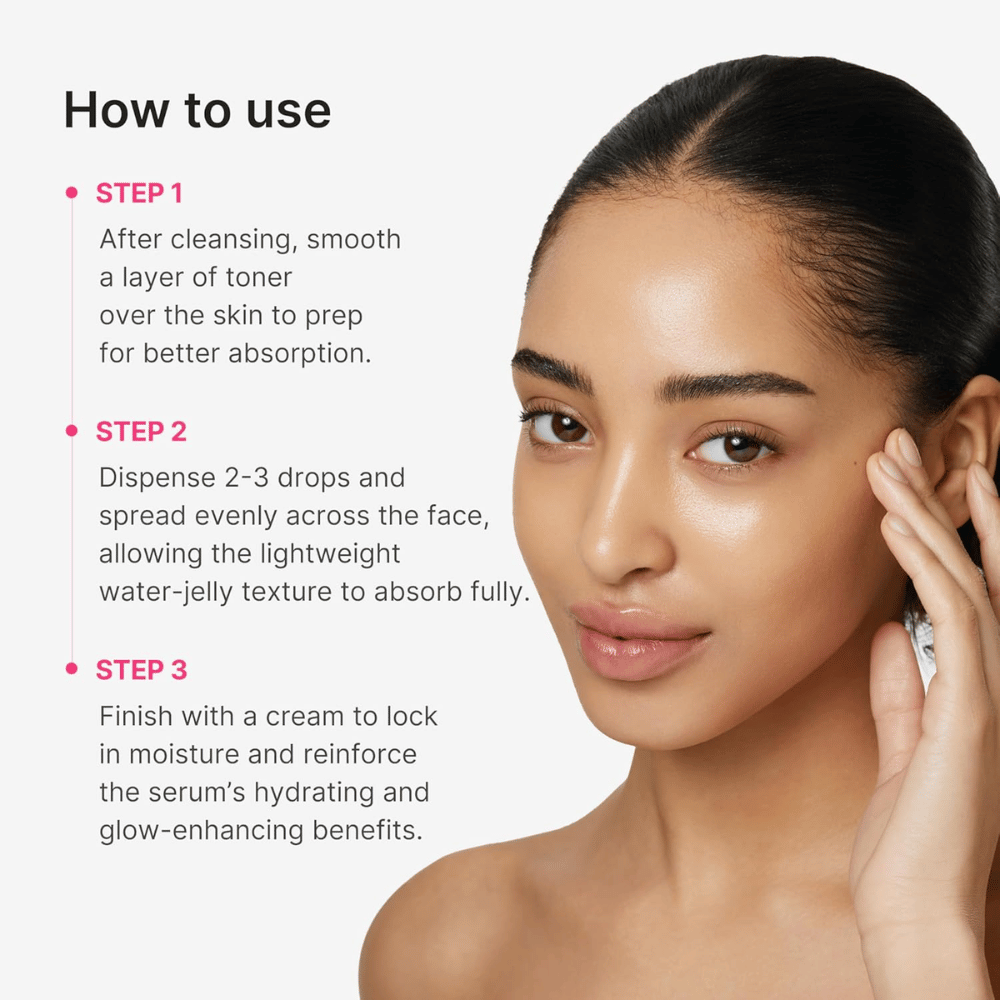 Medicube PDRN Collagen Glow Jelly Serum z instrukcją krok po kroku dotyczącą aplikacji po oczyszczaniu i tonik do twarzy