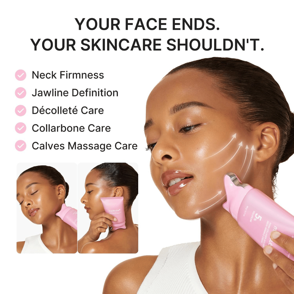 3. Medicube PDRN Collagen Gua Sha Neck Wrinkle Cream – ujędrniający masaż szyi i linii żuchwy