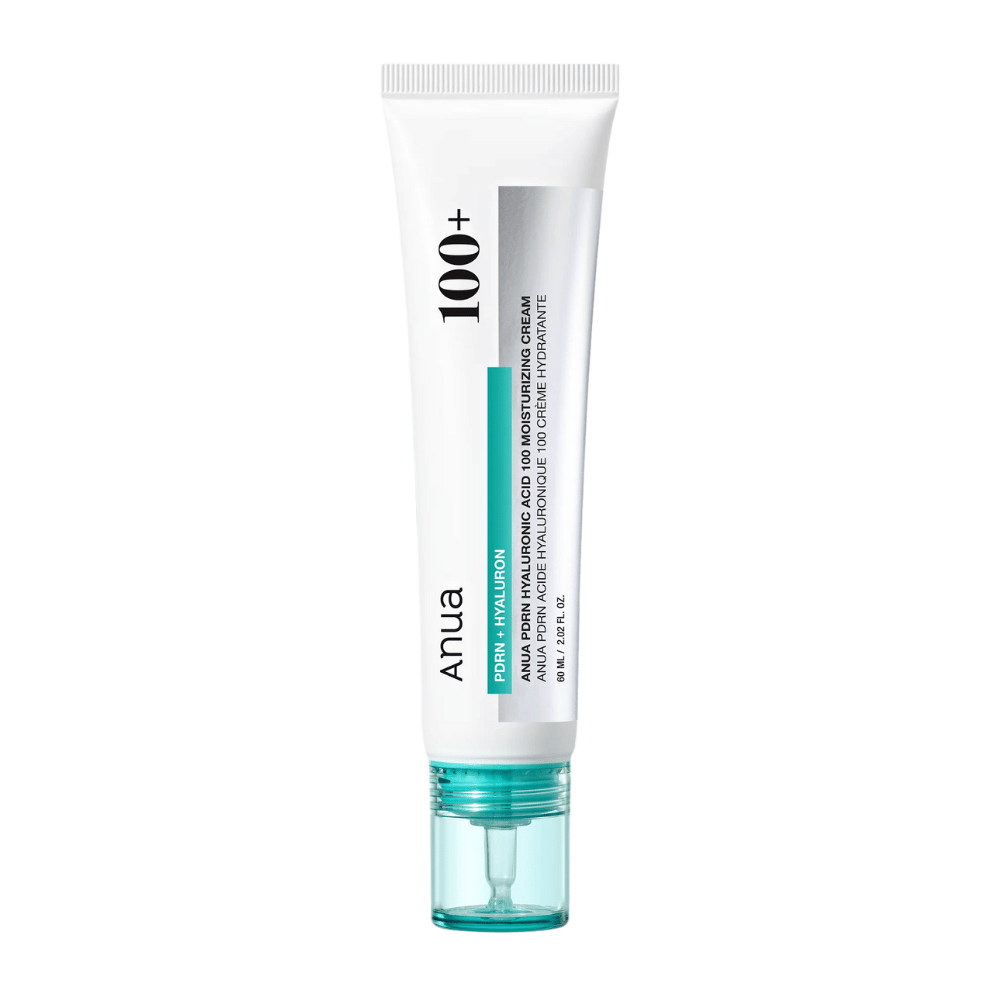 Zdjęcie produktu Anua PDRN Hyaluronic Acid 100 Moisturizing Cream w białej tubie z turkusowym detalem – koreański krem do twarzy dla głębokiego nawilżenia.