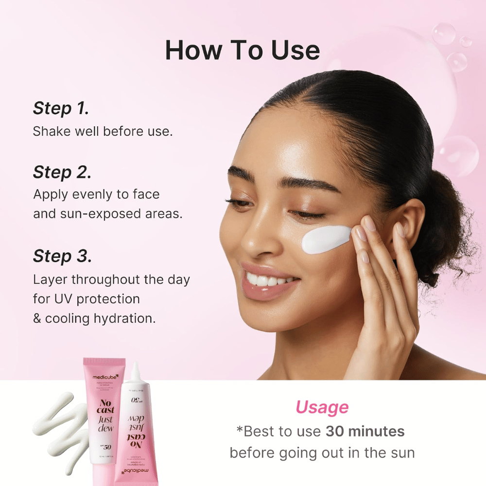 1. Medicube PDRN Hydrating UV Serum SPF 50+ – aplikacja nawilżającej ochrony przeciwsłonecznej na twarz z instrukcją użycia