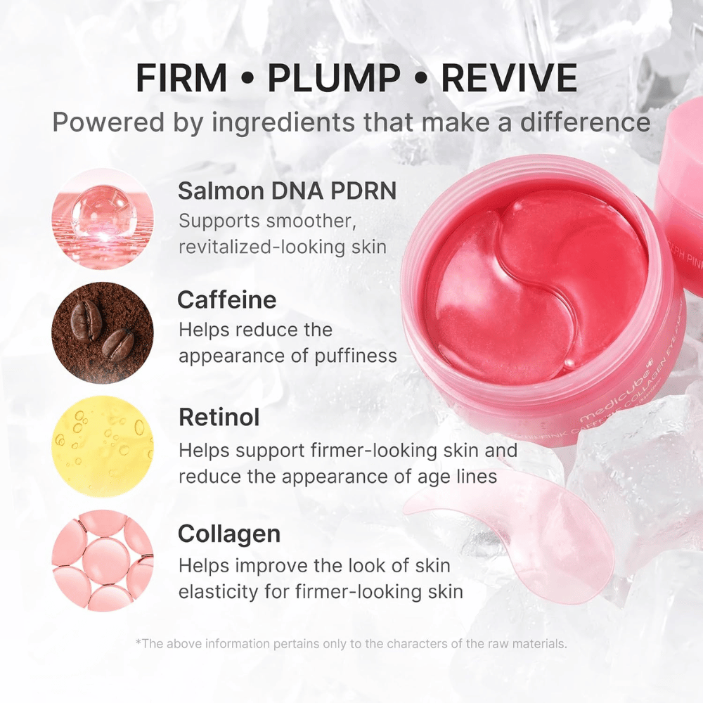 3. Medicube PDRN Pink Caffeine Collagen Eye Patch – z PDRN, kofeiną, retinolem i kolagenem dla jędrniejszej skóry i zmniejszenia opuchlizny