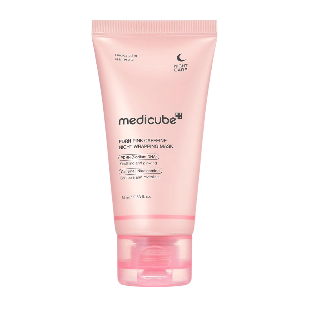 Medicube PDRN Pink Caffeine Night Wrapping Mask 75 ml – koreańska maska na noc z PDRN, kofeiną i niacynamidem dla blasku i nawilżenia.