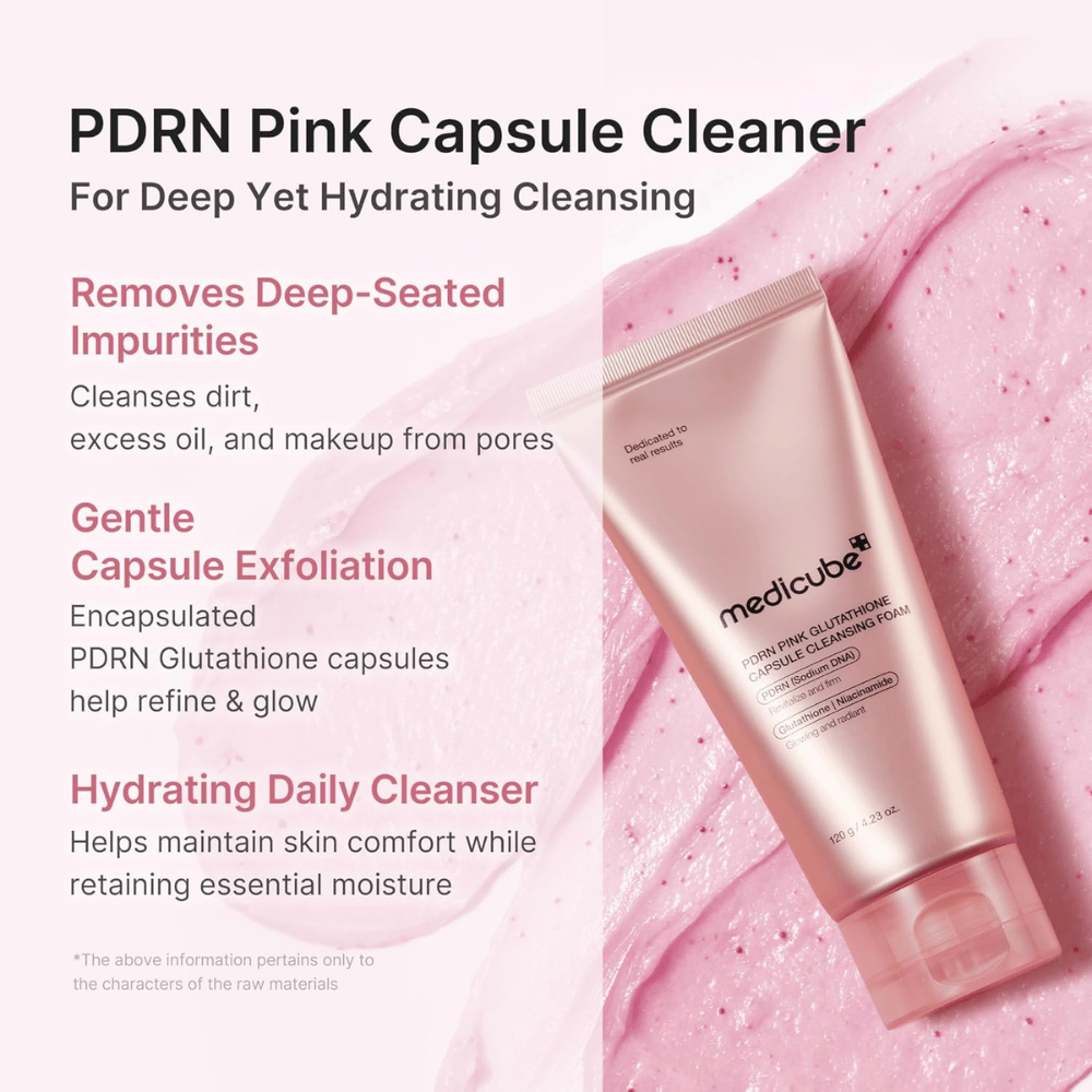 Medicube PDRN Pink Glutathione Capsule Cleansing Foam który usuwa brud, sebum i makijaż, jednocześnie nawilżając skórę