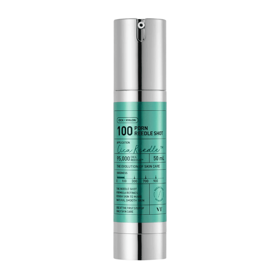 VT Cosmetics PDRN Reedle Shot 100 butelka o minimalistycznym designie i aktywnej formule poprawiającej teksturę skóry, blask i elastyczność