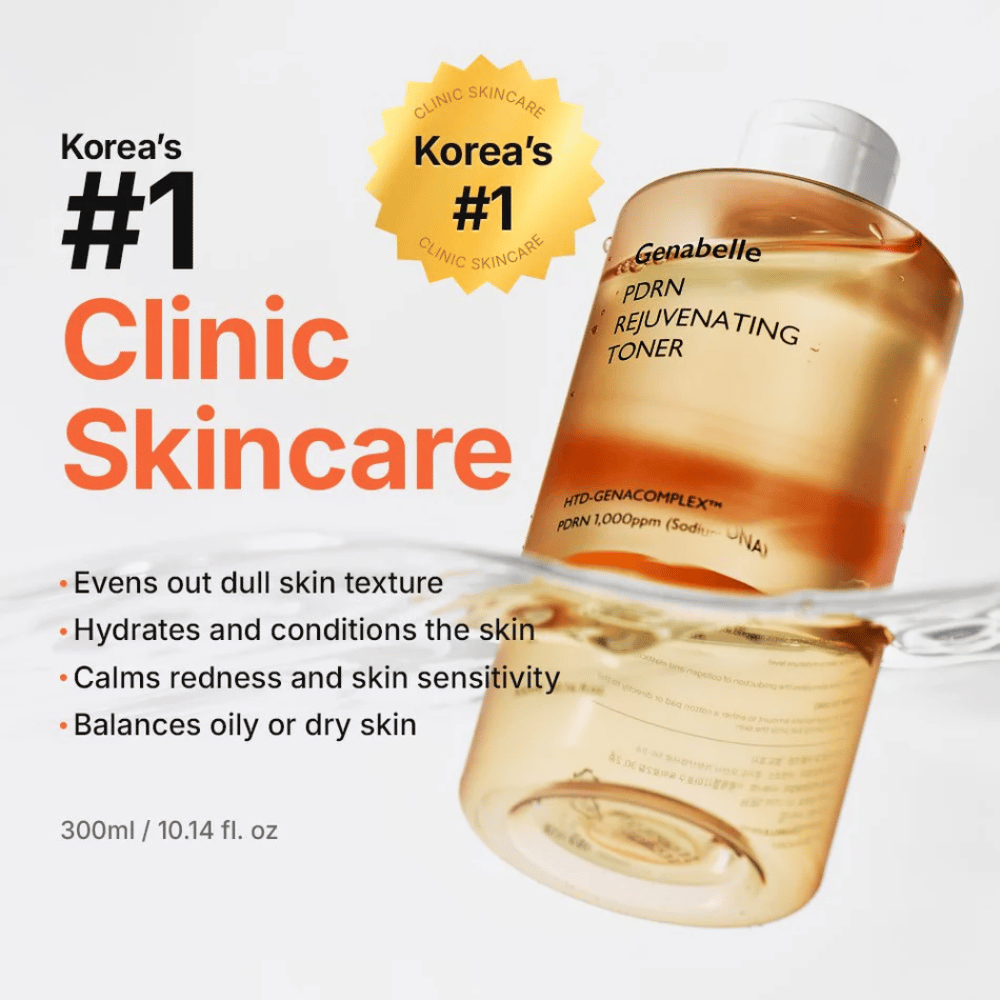 Genabelle PDRN Rejuvenating Toner, który nawilża skórę, wyrównuje jej strukturę, łagodzi zaczerwienienia i pomaga przywrócić jej równowagę.