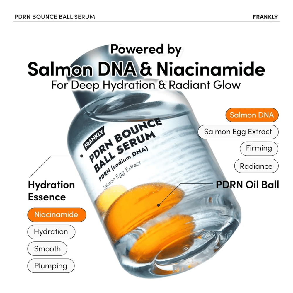 FRANKLY PDRN Bounce Ball Serum z DNA łososia i niacynamidem – pogłębione nawilżenie, jędrność i promienny blask.