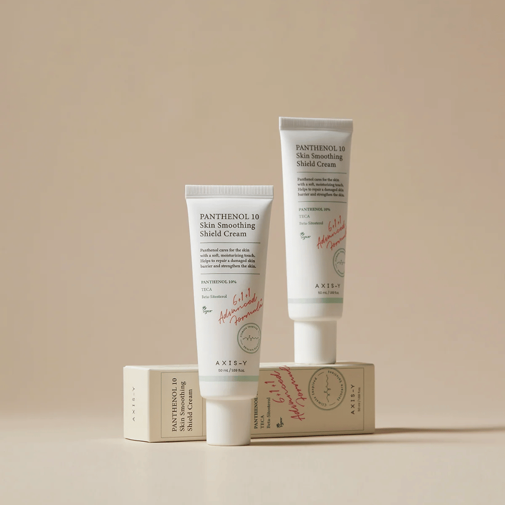 AXIS-Y Panthenol 10 Skin Smoothing Shield Cream z produktem i opakowaniem