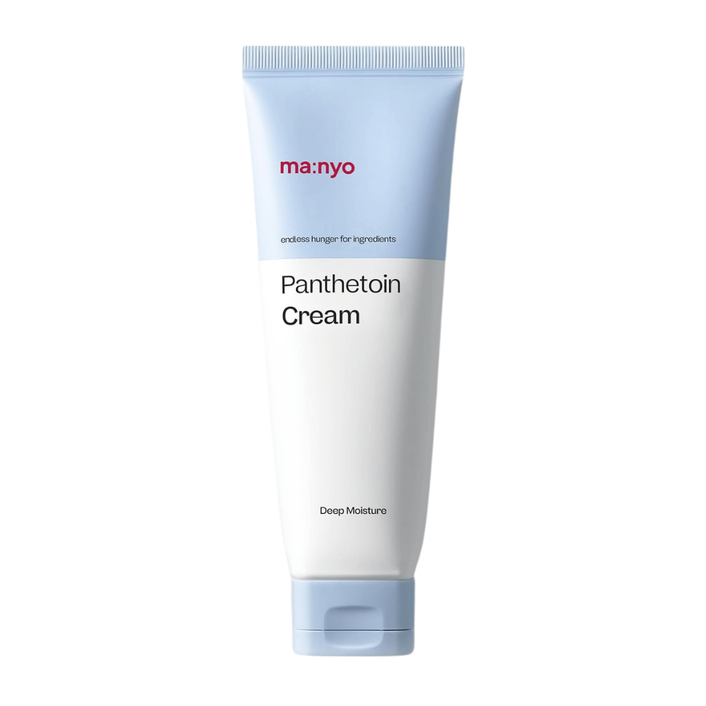 4. Ma:nyo Panthetoin Cream – nawilżający krem do twarzy w białej i jasnoniebieskiej tubce z napisem Deep Moisture na białym tle