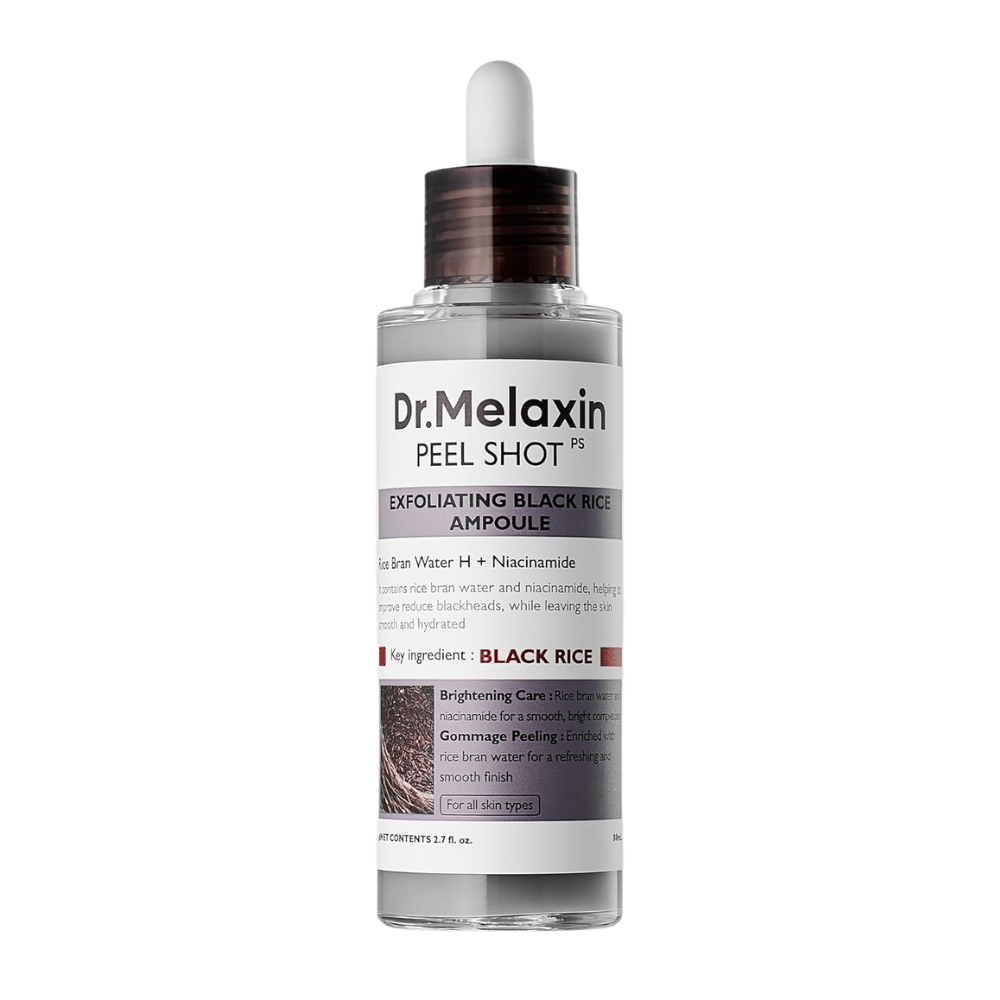 Dr.Melaxin Peel Shot PS Exfoliating Black Rice Ampoule 80ml z niacynamidem i wodą ryżową do delikatnego peelingu chemicznego