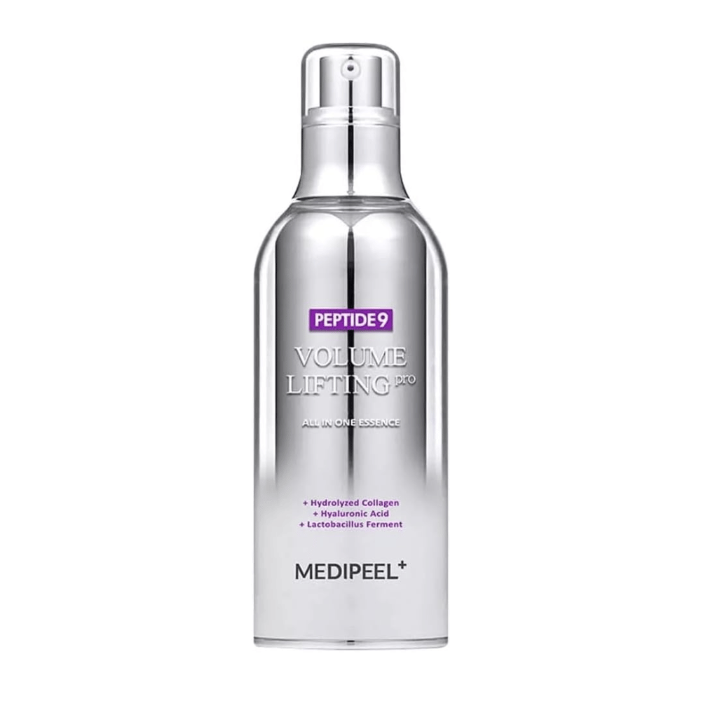 Medi-Peel Peptide 9 Volume Lifting All In One Essence Pro esencja – koreańska esencja przeciwstarzeniowa z peptydami, kolagenem i kwasem hialuronowym, która pomaga nawilżać i ujędrniać skórę.