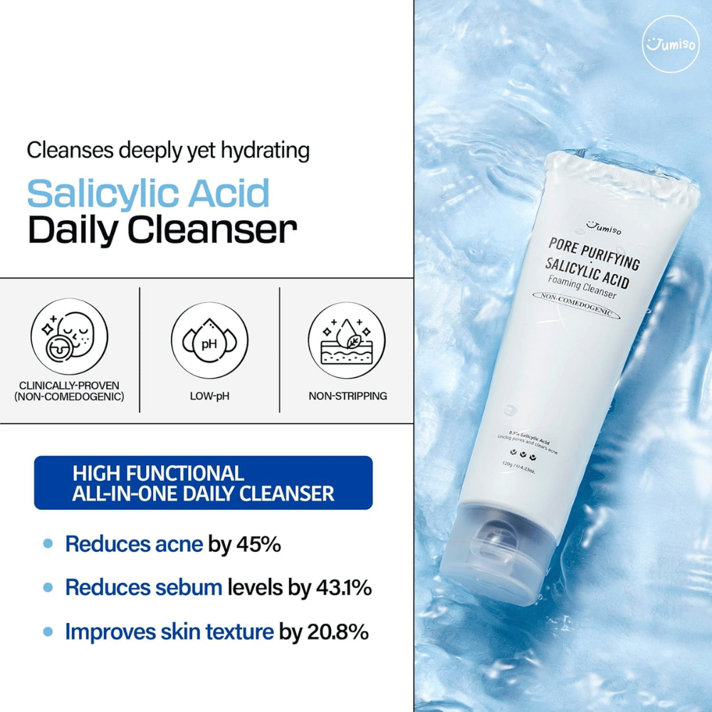 Jumiso Salicylic Acid Foaming Cleanser 0,5% – głęboko oczyszczający koreański środek do mycia twarzy, który zmniejsza trądzik, reguluje sebum i poprawia teksturę skóry