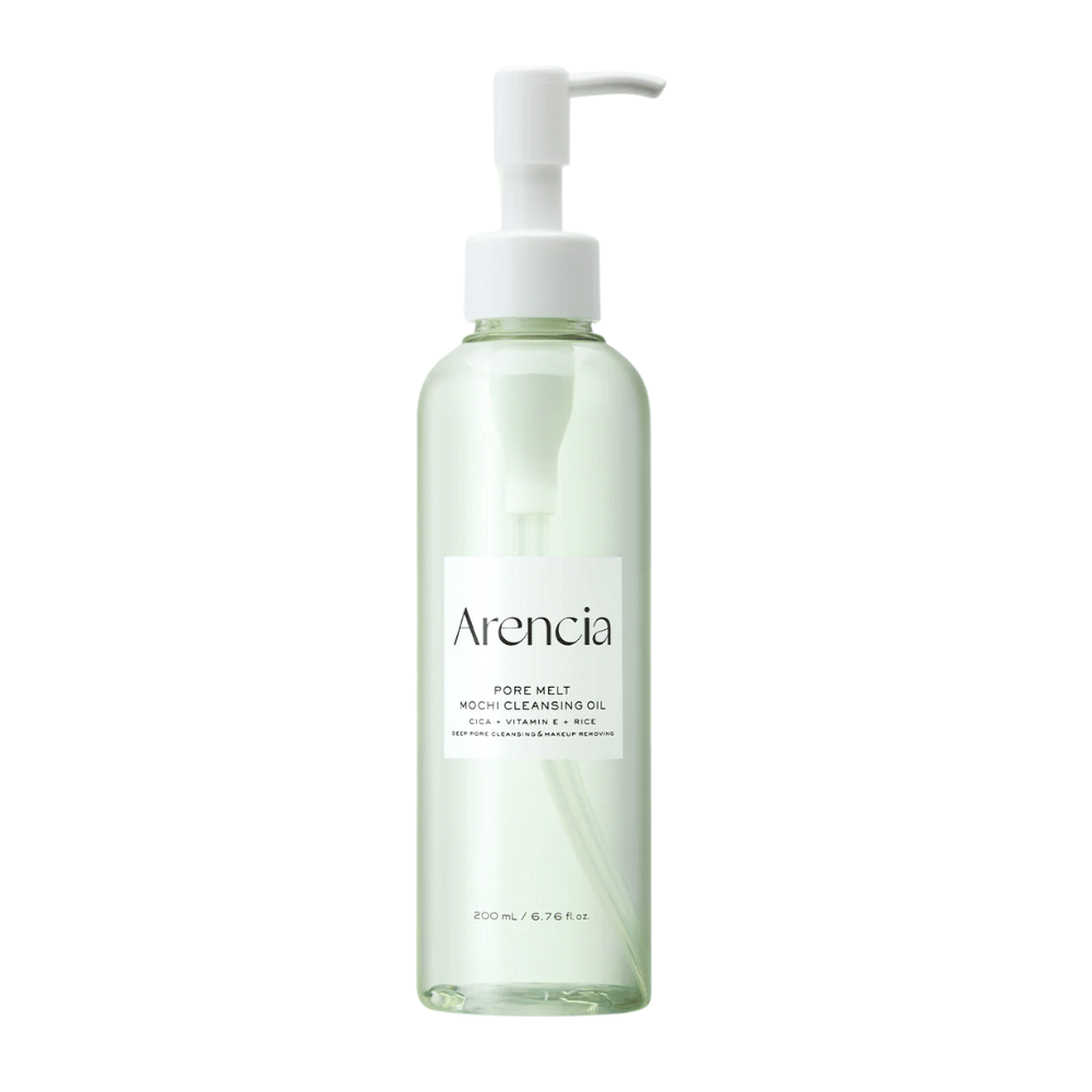 Arencia Pore Melt Mochi Cleansing Oil w pełnym kadrze na białym tle, koreański olejek oczyszczający z pompką, który oczyszcza pory i usuwa makijaż bez podrażnień.