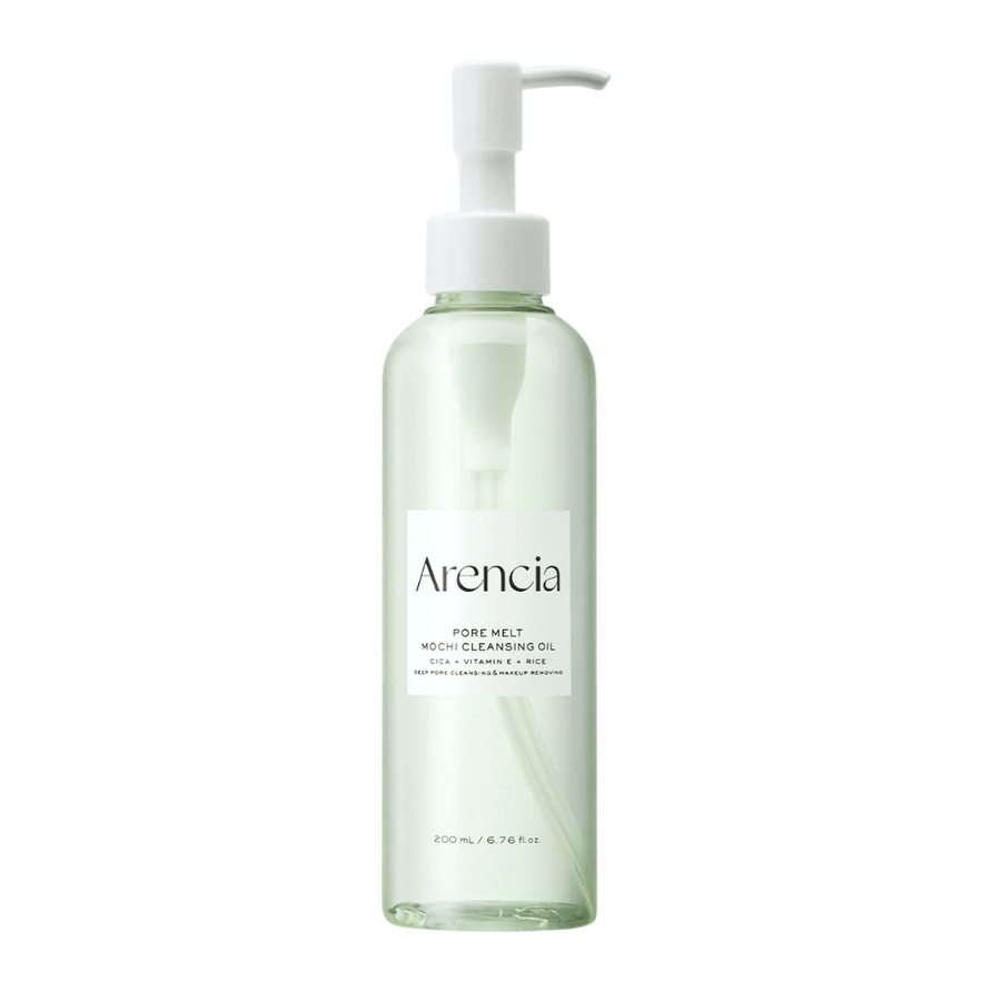Arencia Pore Melt Mochi Cleansing Oil w pełnym kadrze na białym tle, koreański olejek oczyszczający z pompką, który oczyszcza pory i usuwa makijaż bez podrażnień.