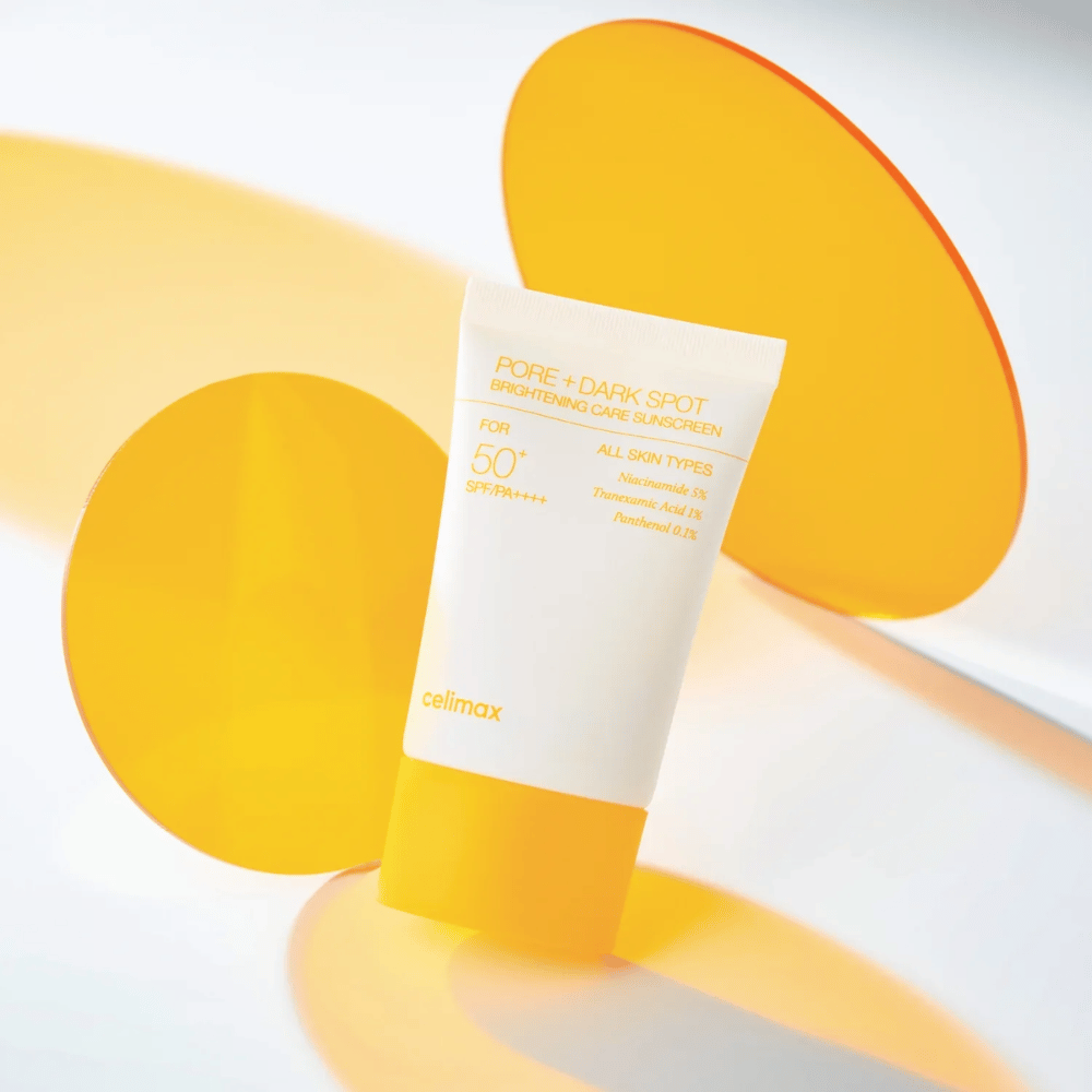 Celimax Pore+Dark Spot Brightening Care Sunscreen SPF50+ PA++++ z niacynamidem 5% i kwasem traneksamowym 1% – rozjaśniający koreański krem przeciwsłoneczny przeciw plamom pigmentacyjnym i dużym porom