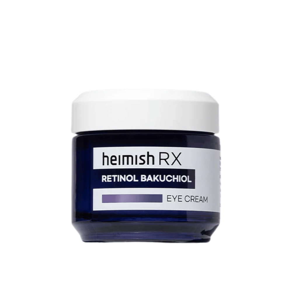 Heimish RX Retinol Bakuchiol Eye Cream w ciemnoniebieskim słoiku z białą pokrywką. Krem pod oczy wzbogacony retinolem i bakuchiolem dla gładszej i jędrniejszej skóry wokół oczu.