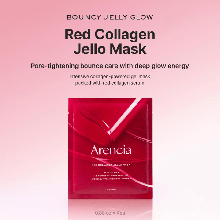 Arencia Red Collagen Jello Mask w oryginalnym opakowaniu – koreańska maska hydrożelowa z czerwonym kolagenem i peptydami dla pełniejszej, nawilżonej i promiennej skóry.