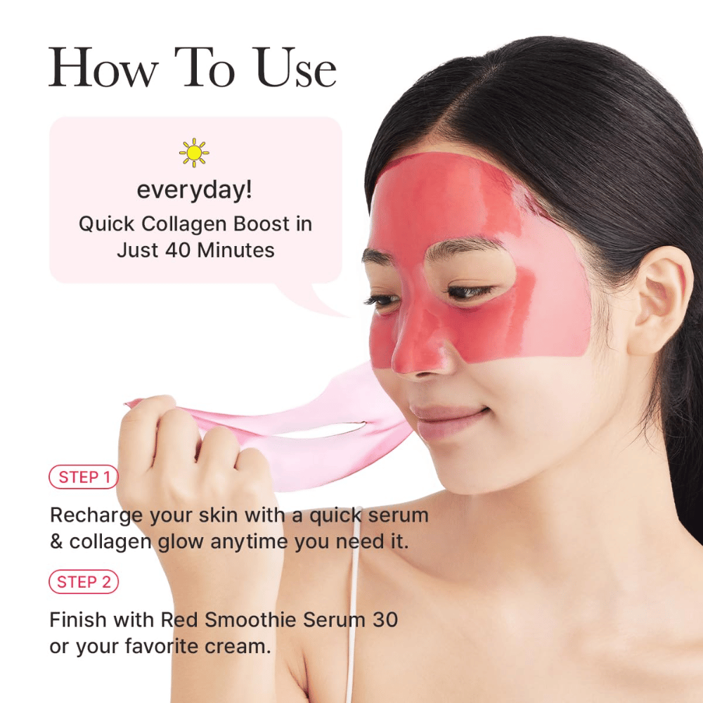 Jak używać Arencia Red Collagen Jello Mask w ciągu dnia – szybki zastrzyk kolagenu w 40 minut dla jędrniejszej skóry, poprawionego blasku i gładszej struktury skóry.