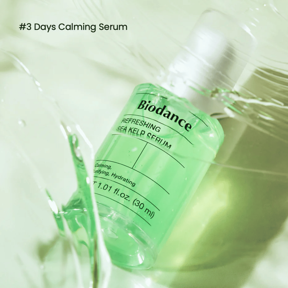 Biodance Refreshing Sea Kelp Serum w płynnej teksturze – szybko wchłaniająca się formuła dla skóry wrażliwej i tłustej.