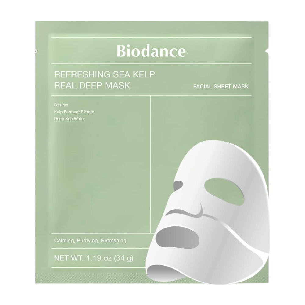 Biodance Refreshing Sea Kelp Real Deep Mask – kojąca i nawilżająca maska do twarzy z fermentowanym wodorostem i głęboką wodą morską. Oczyszcza, równoważy i nadaje skórze świeży blask.