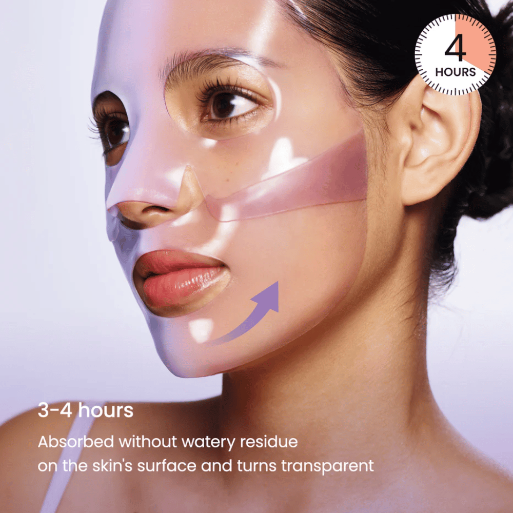Biodance Rejuvenating Caviar PDRN Real Deep Mask nałożona na twarz – maska żelowa która wchłania się i staje się przezroczysta po 3-4 godzinach