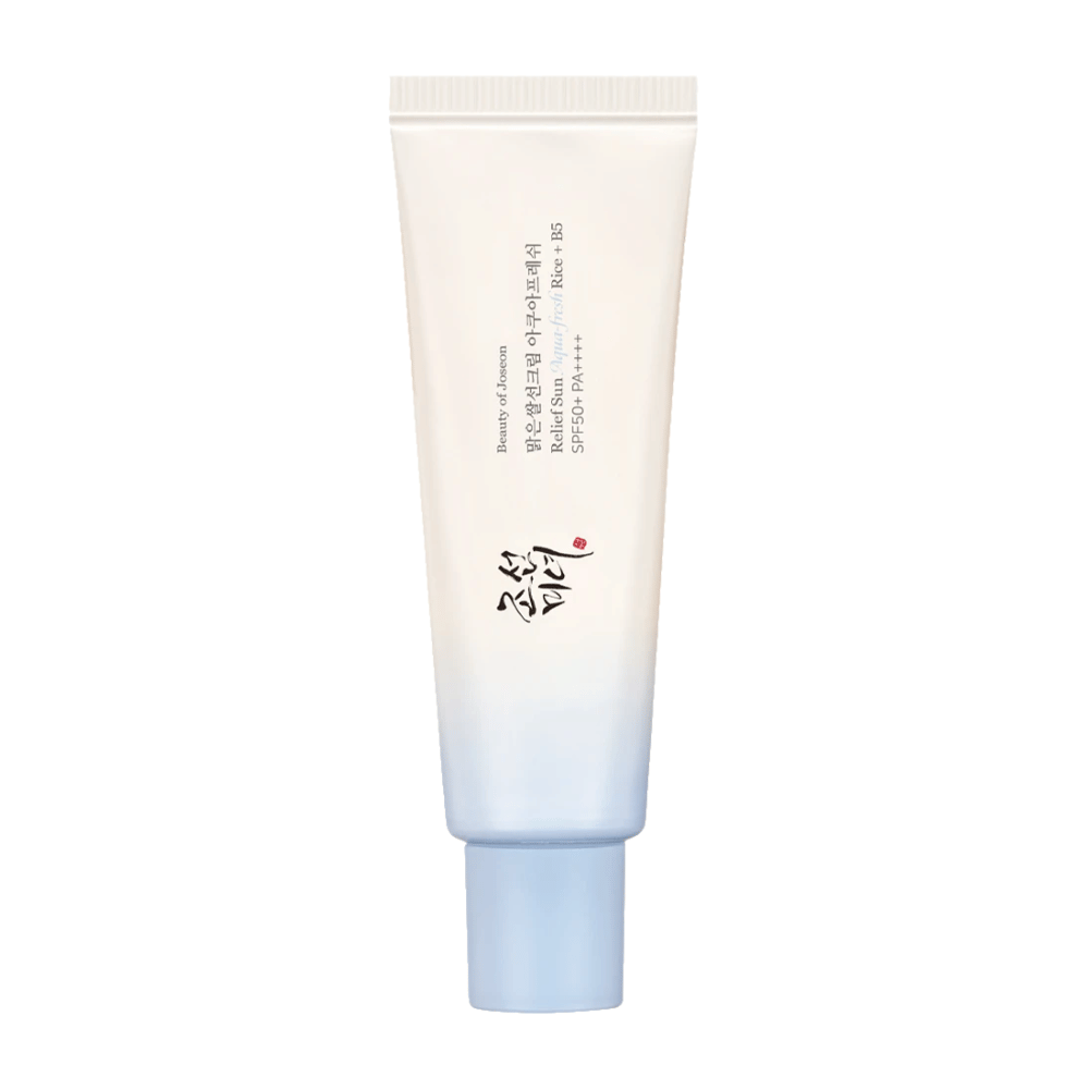 Beauty of Joseon Relief Sun: Aqua-Fresh Rice + B5, krem przeciwsłoneczny z SPF 50+ PA++++. Lekka i nawilżająca formuła, która chroni skórę przed promieniowaniem UV, jednocześnie pielęgnując ją ekstraktem z ryżu i witaminą B5.
