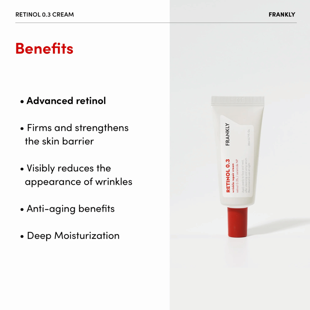 Zdjęcie produktu FRANKLY Retinol 0.3 Cream z wymienionymi Zalety: zaawansowany retinol, wzmacnia barierę skórną i głęboko nawilża.