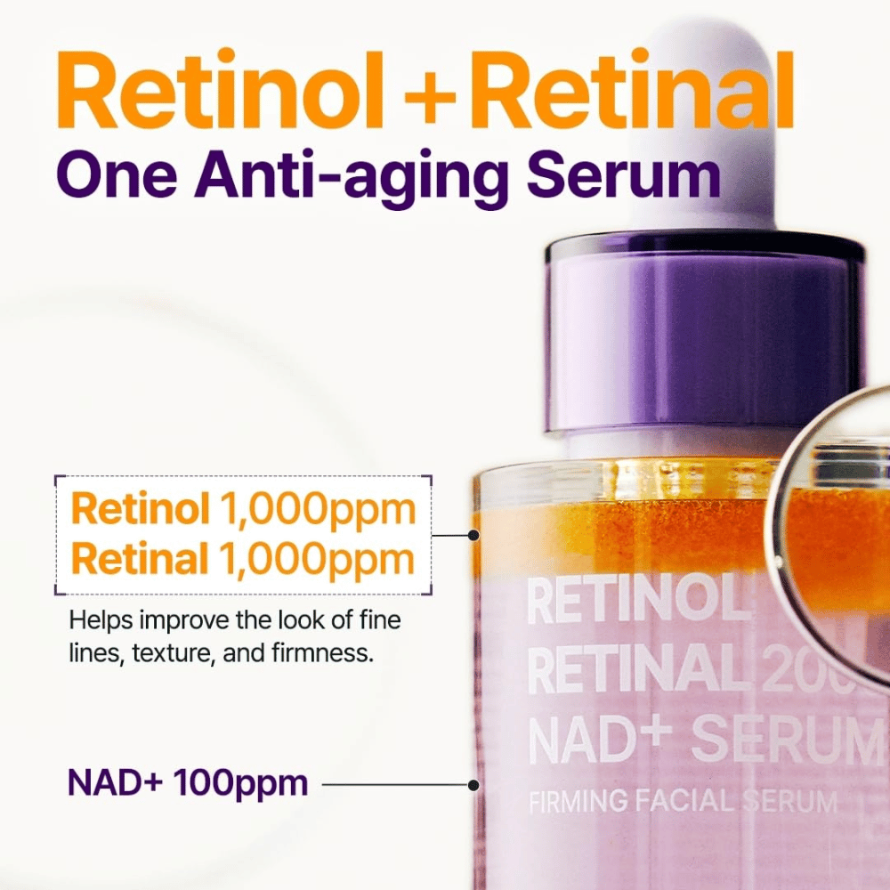 PURITO SEOUL Retinol Retinal 2000 NAD+ Serum z 1000 ppm retinolu, 1000 ppm retinalu i 100 ppm NAD+ na drobne linie, poprawę tekstury i jędrności skóry.