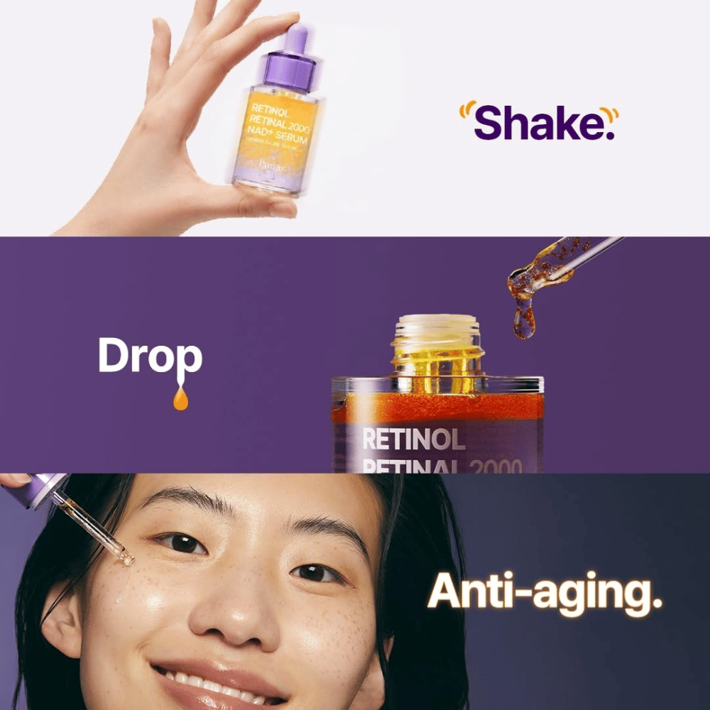PURITO SEOUL Retinol Retinal 2000 NAD+ Serum – serum przeciwstarzeniowe z retinolem i retinalem, aplikowane pipetą dla jędrniejszej i gładszej skóry.
