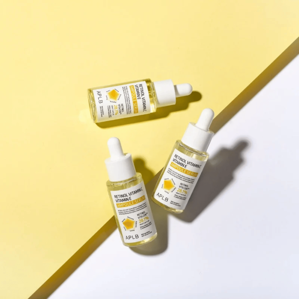 APLB Retinol Vitamin C Vitamin E Ampoule Serum na żółto-białym tle