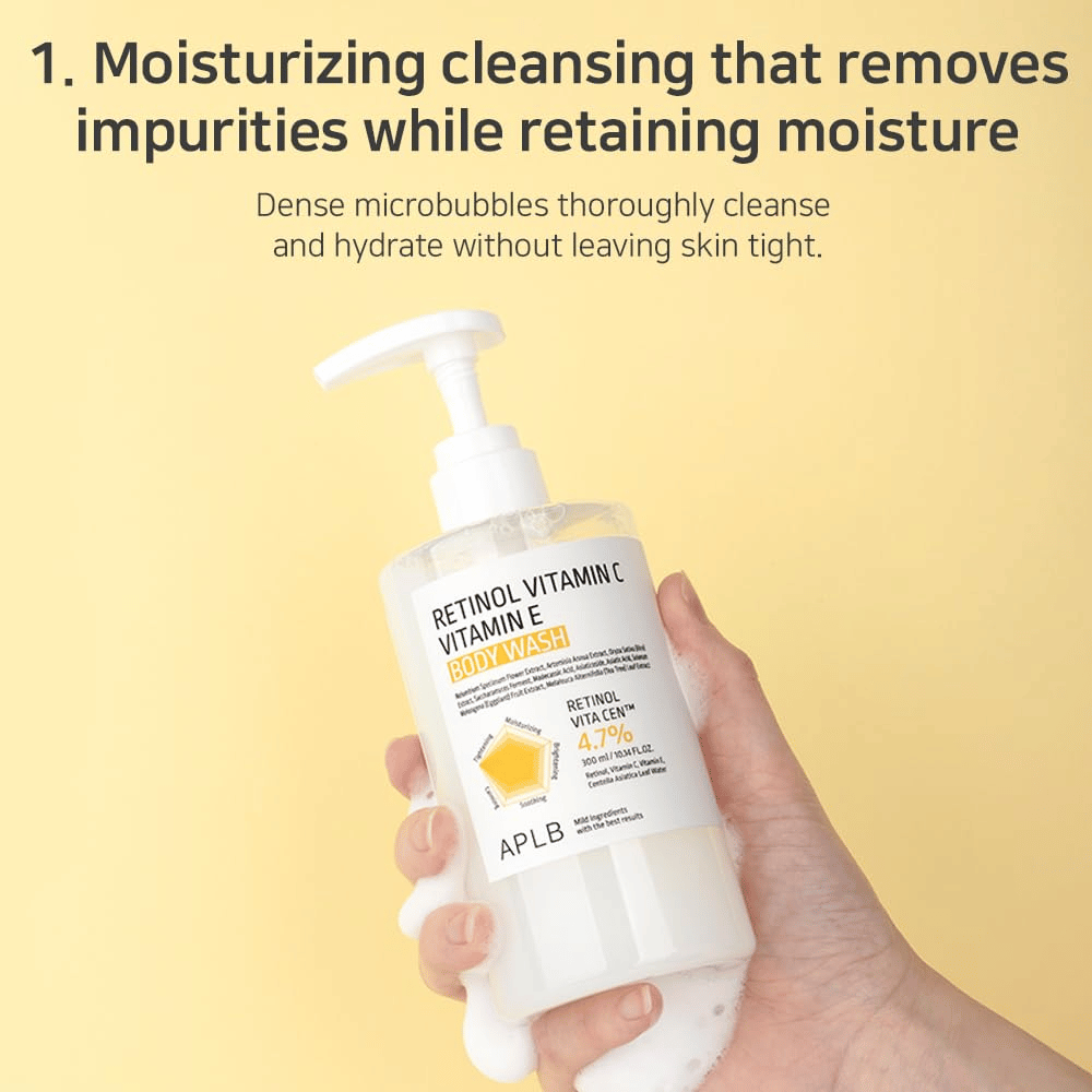 2. APLB Retinol Vitamin C Vitamin E Body Wash – delikatny żel pod prysznic z mikrobąbelkami, który oczyszcza bez wysuszania skóry