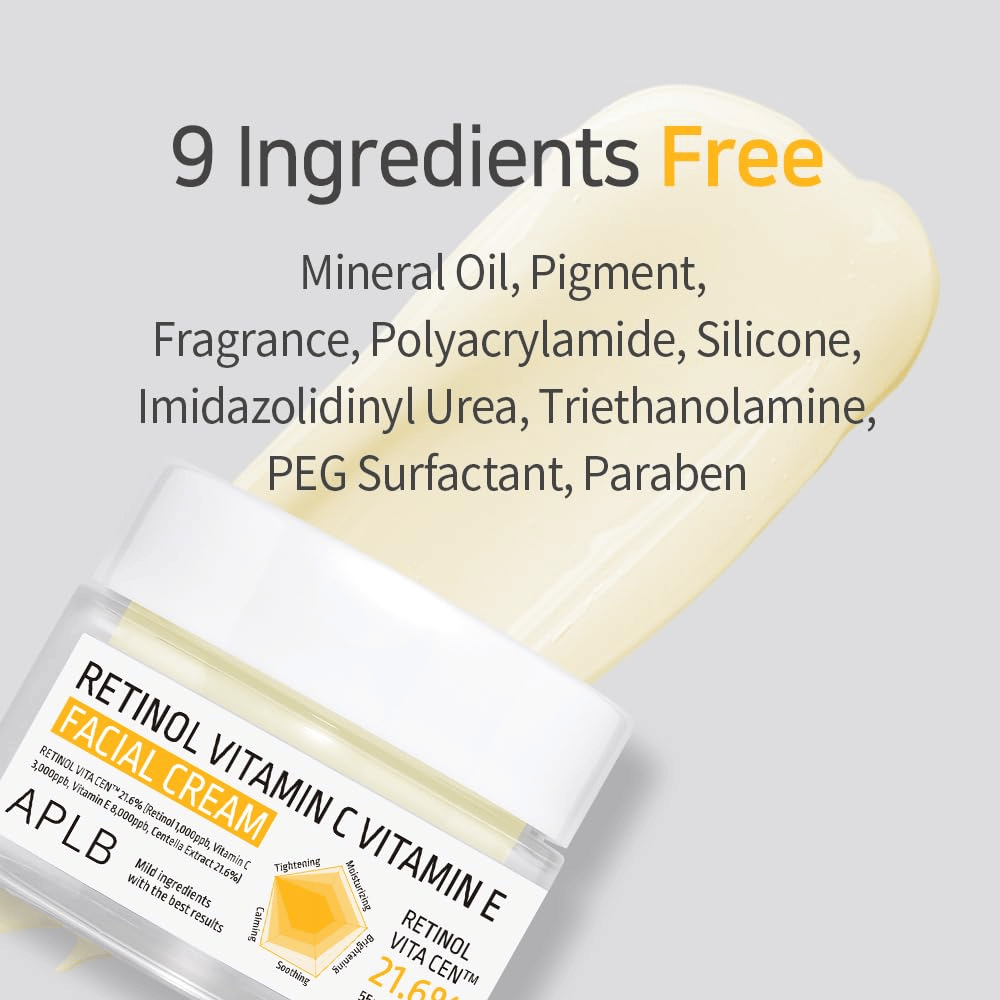 APLB Retinol Vitamin C Vitamin E Facial Cream wolny od dziewięciu wybranych składników