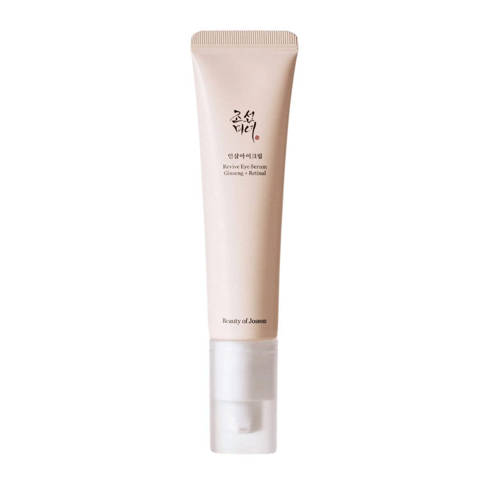 Beauty of Joseon Revive Eye Serum Ginseng + Retinal w beżowej tubie – koreańskie serum pod oczy, które zmniejsza drobne linie i wzmacnia skórę wokół oczu.