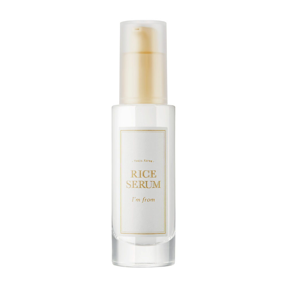 Butelka z "I'm from" Rice Serum, serum do pielęgnacji skóry z ekstraktem z ryżu.