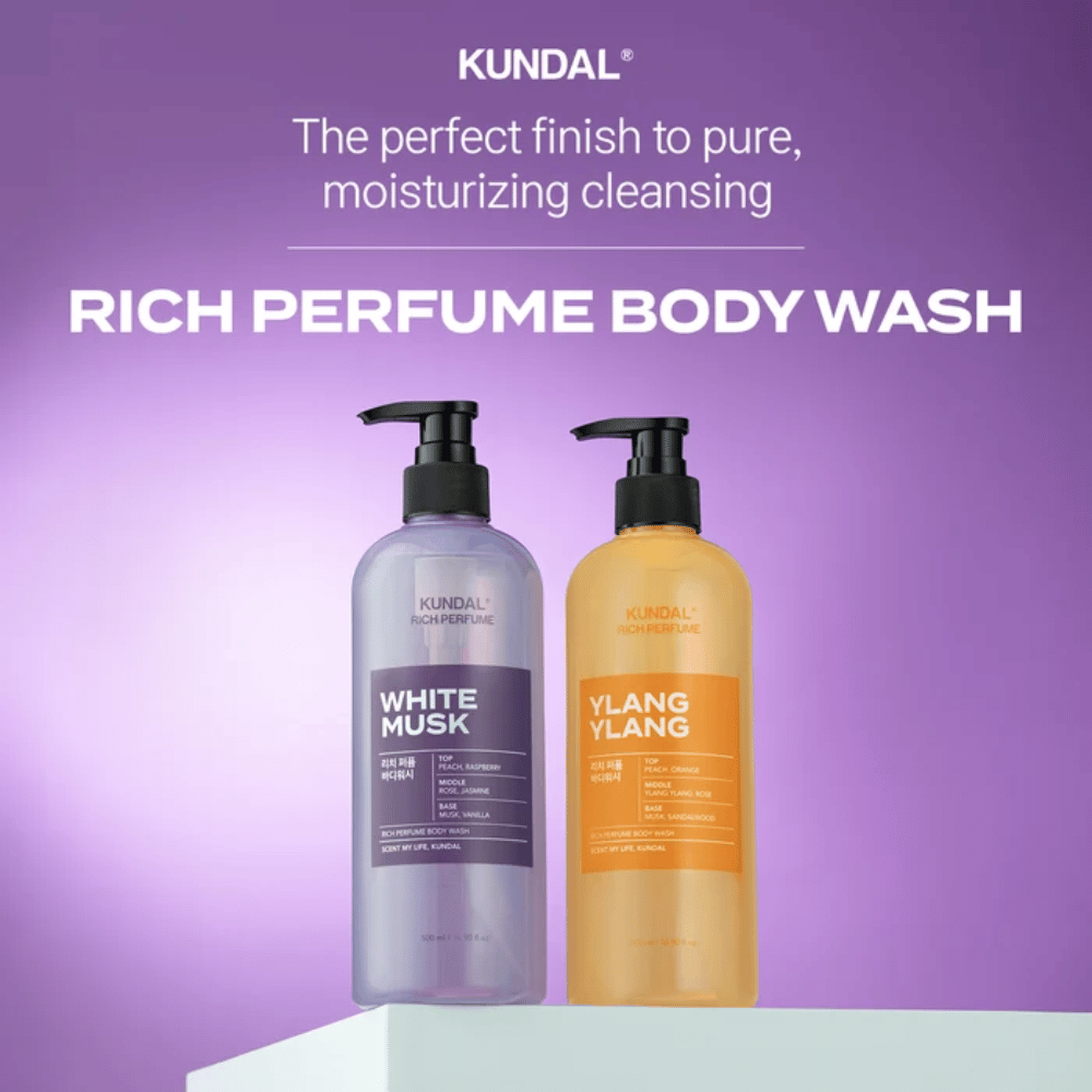 5. KUNDAL Rich Perfume Body Wash White Musk & Ylang Ylang – perfumowany i nawilżający żel do mycia ciała