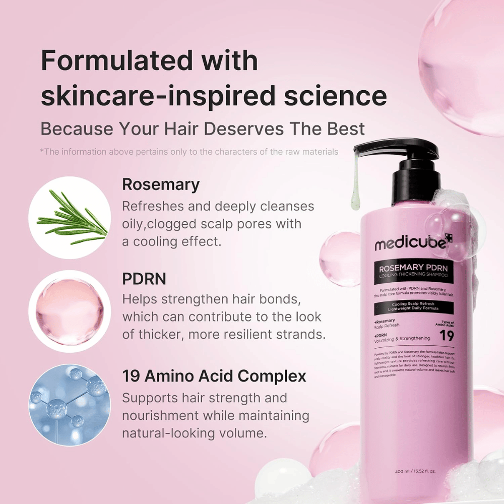 Medicube Rosemary PDRN Cooling Thickening Shampoo z rozmarynem, PDRN i 19 aminokwasami dla pełniejszych włosów