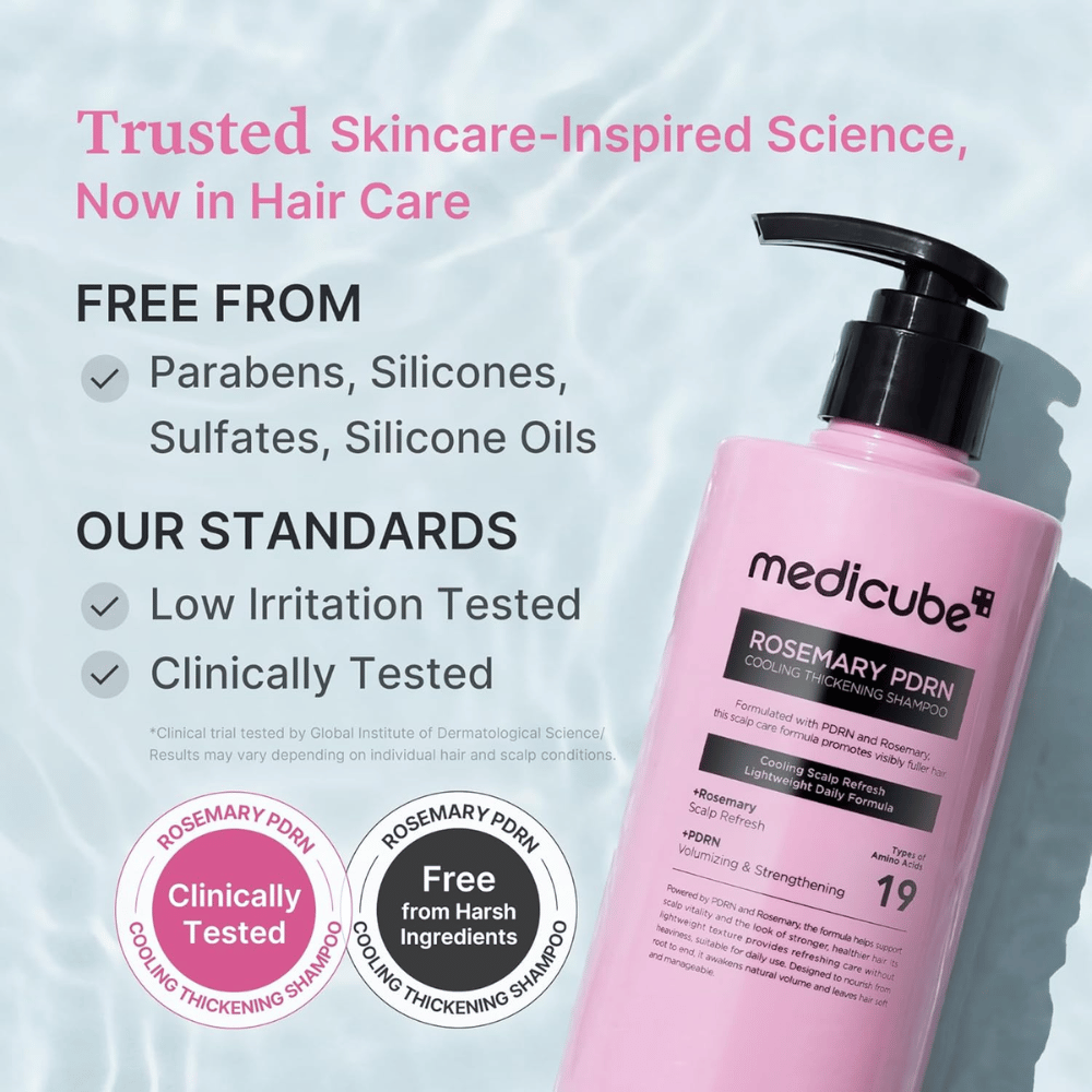 Medicube Rosemary PDRN Cooling Thickening Shampoo z klinicznie testowaną formułą bez siarczanów, silikonów i parabenów