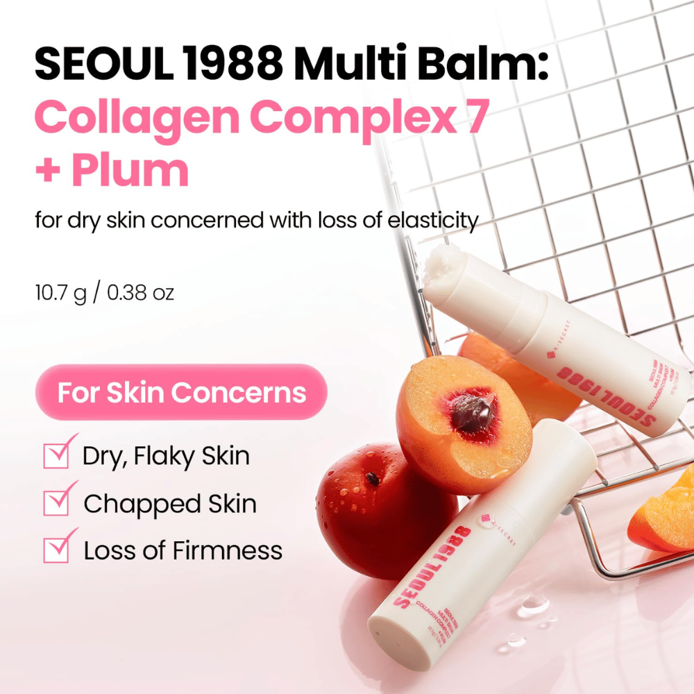 K-SECRET SEOUL 1988 Multi Balm Collagen Complex 7 + Plum 10,7 g – nawilżający balsam do suchej skóry i skóry o zmniejszonej jędrności.