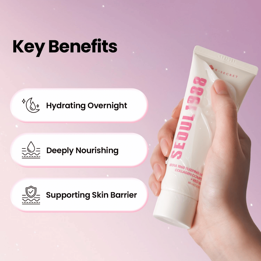K-SECRET SEOUL 1988 Sleeping Mask – nawilżająca i odżywcza maska na noc, która pomaga wzmocnić barierę ochronną skóry.