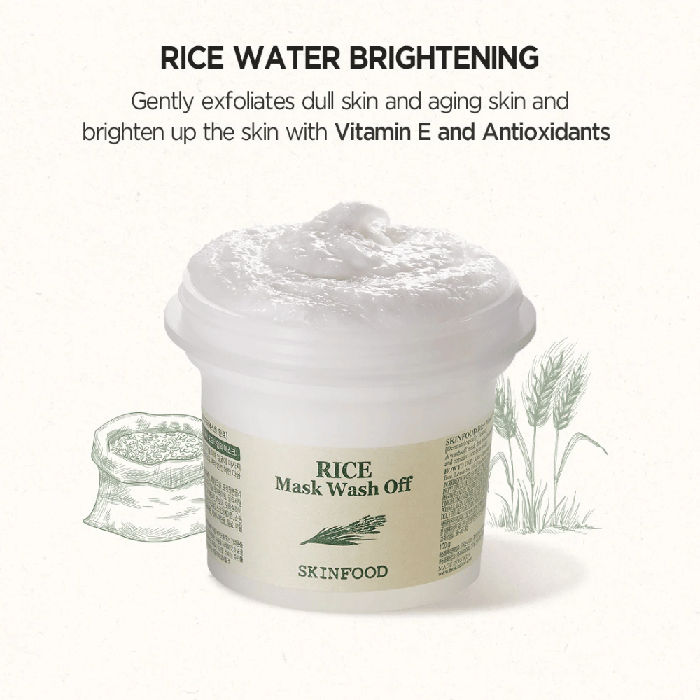 SKINFOOD's Rice Mask Wash Off 120g jest zalecany do rozjaśniania i wspomagania skóry.