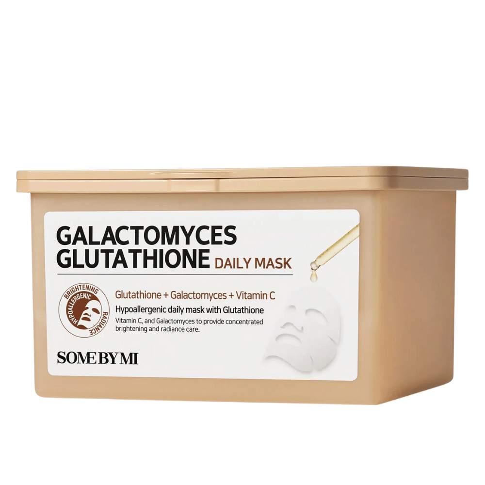 Galactomyces Glutathione Daily Mask od Some By Mi to hipoalergiczna maseczka do twarzy, która łączy glutation, galactomyces i witaminę C. Zapewnia skoncentrowaną kurację, aby rozjaśnić i nadać skórze promienny blask, jednocześnie pielęgnując skórę.