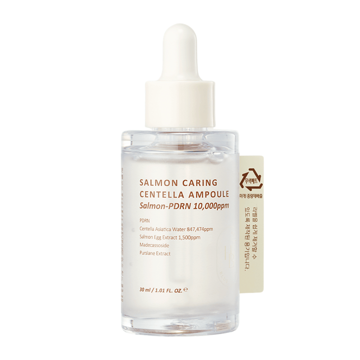Heveblue Salmon Caring Centella Ampoule Salmon-PDRN 10,000ppm – koreańskie serum łagodzące zaczerwienienia, wzmacniające barierę skórną i nawilżające skórę